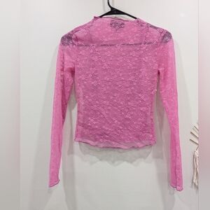 NWOT NOBO Pink Floral Lace Long-Sleeve Sheer Top With Inner Liner
